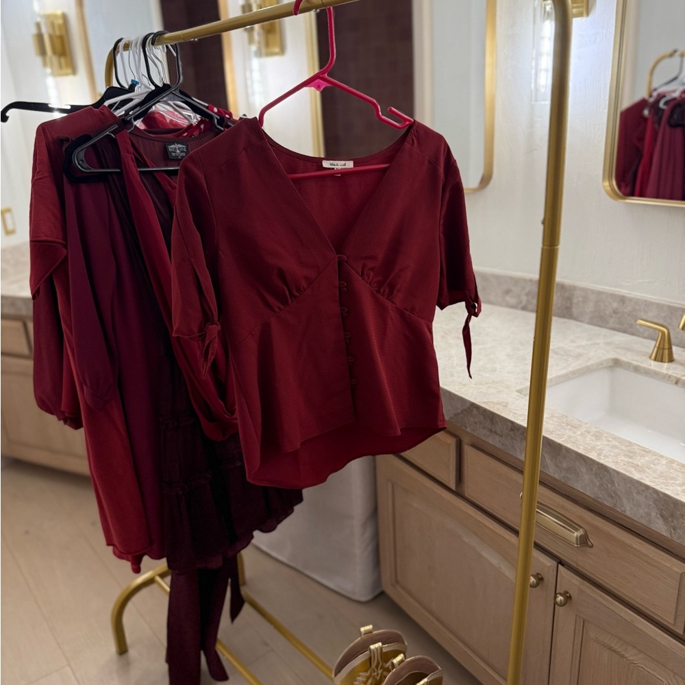 Nordstrom Deep Red V-Neck Blouse